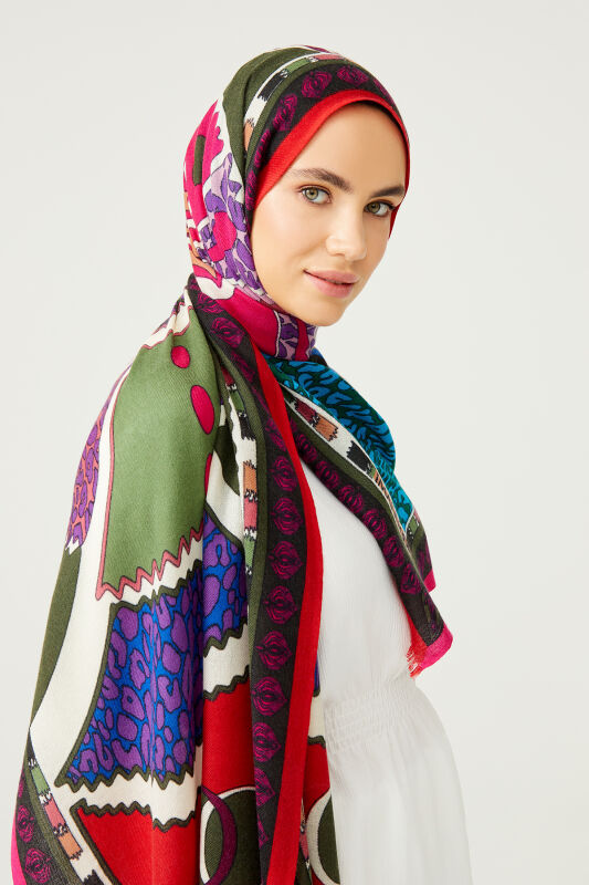 Urartu Çiçeği Kırmızı Yün Şal - 8