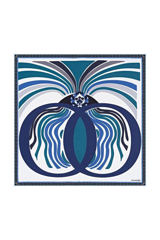 Water Fringe Silk Scarf Blue - 1