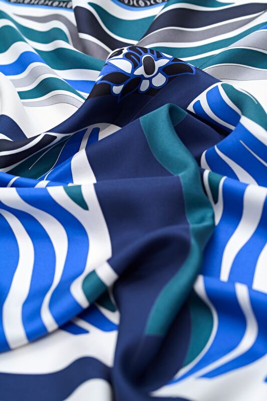 Water Fringe Silk Scarf Blue - 3