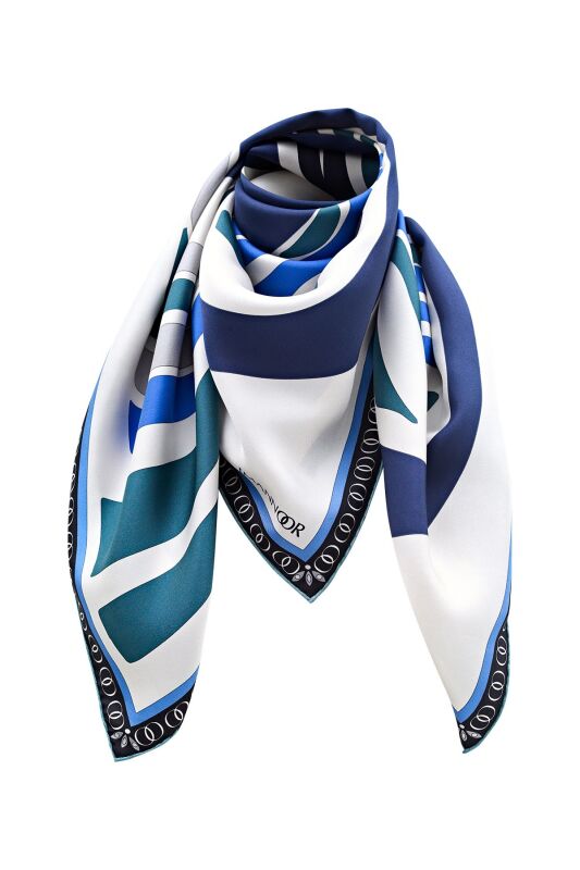 Water Fringe Silk Scarf Blue - 4
