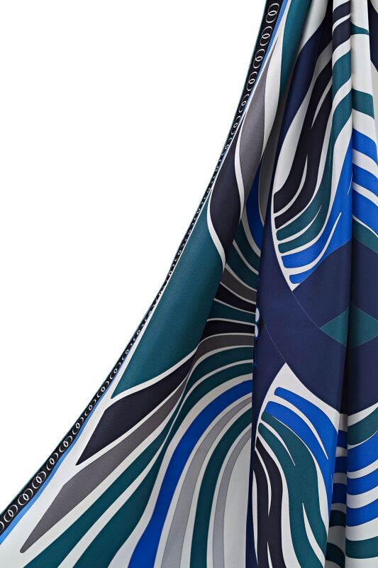 Water Fringe Silk Scarf Blue - 2