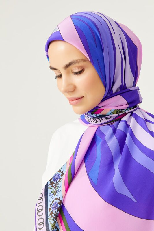 Water Fringe Silk Scarf Purple - 4