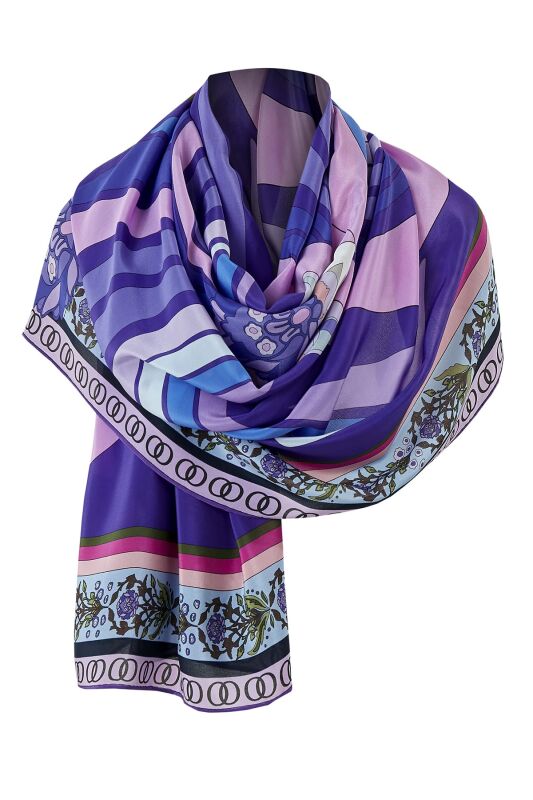 Water Fringe Silk Scarf Purple - 7