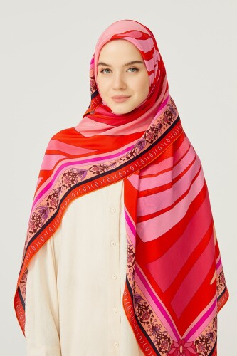 Water Fringe Silk Scarf Red - 2