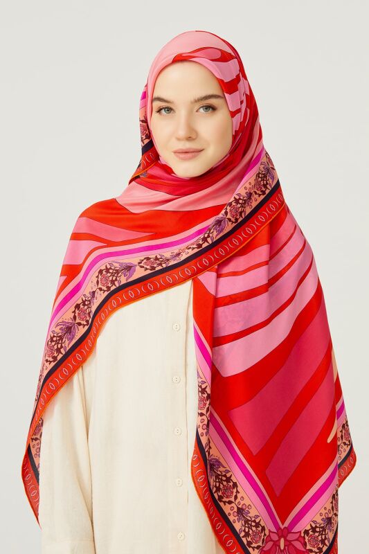 Water Fringe Silk Scarf Red - 2