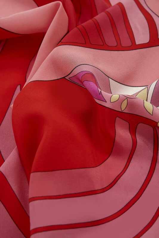 Water Fringe Silk Scarf Red - 3