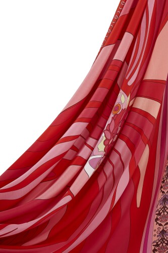 Water Fringe Silk Scarf Red - 5