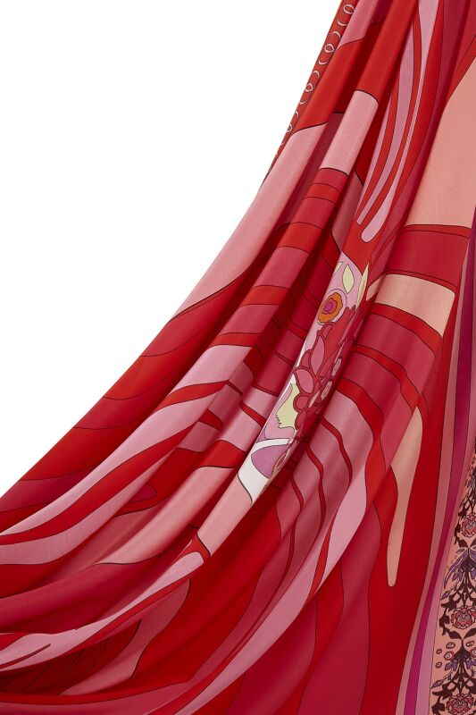 Water Fringe Silk Scarf Red - 5
