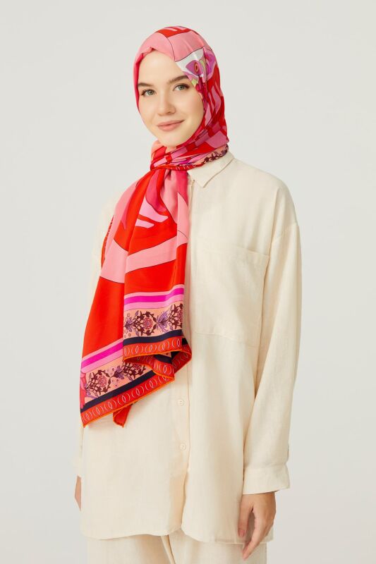 Water Fringe Silk Scarf Red - 6