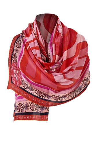 Water Fringe Silk Scarf Red - 7