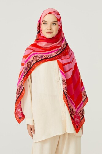 Water Fringe Silk Scarf Red - 8
