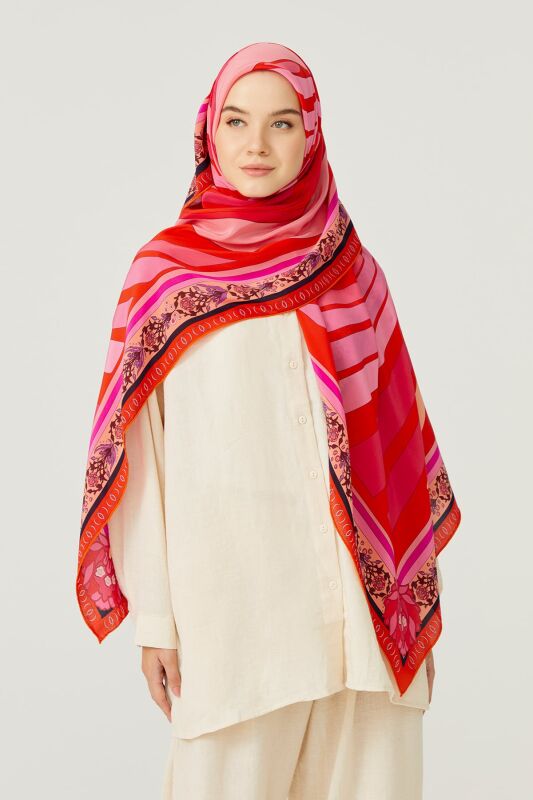 Water Fringe Silk Scarf Red - 8