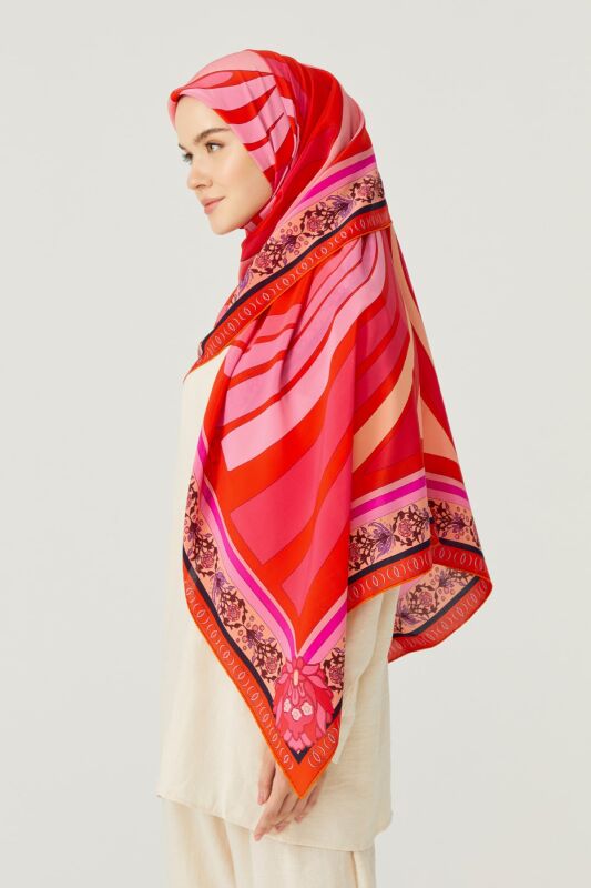 Water Fringe Silk Scarf Red - 4