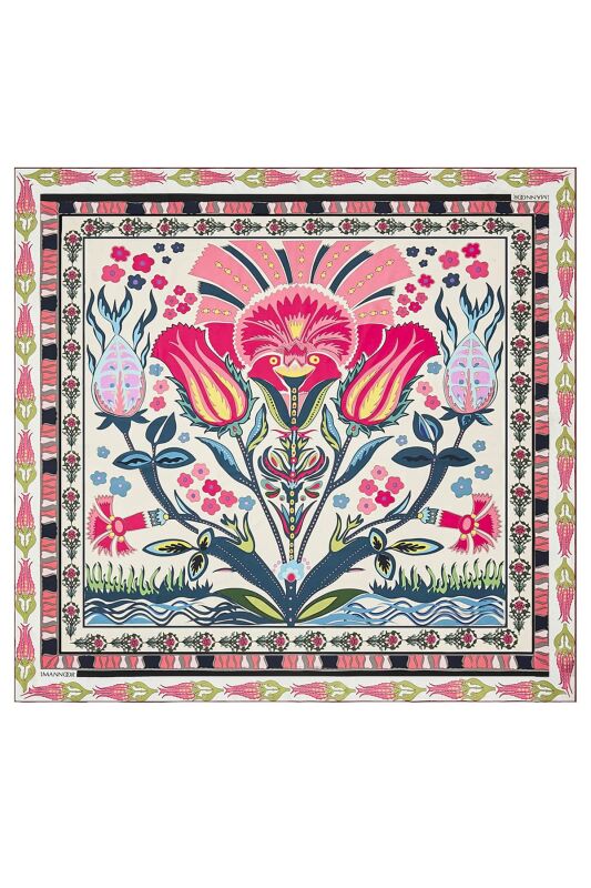 Water Garden Silk Scarf Red - 1