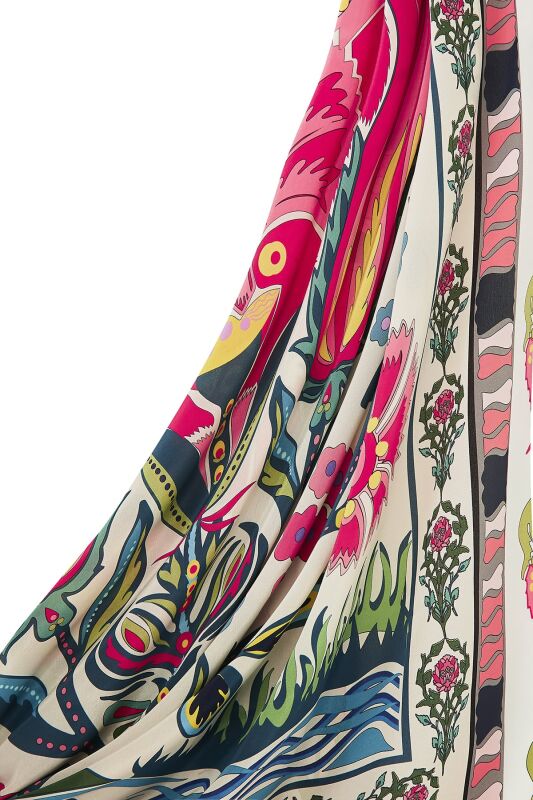 Water Garden Silk Scarf Red - 5