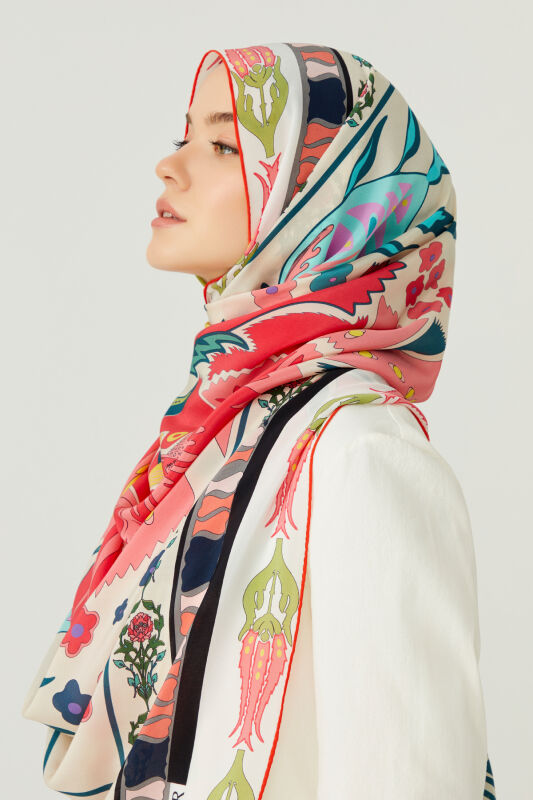 Water Garden Silk Scarf Red - 4
