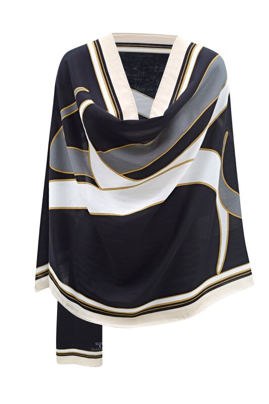 Water Stone Flosh Viscose Shawl Black - 7