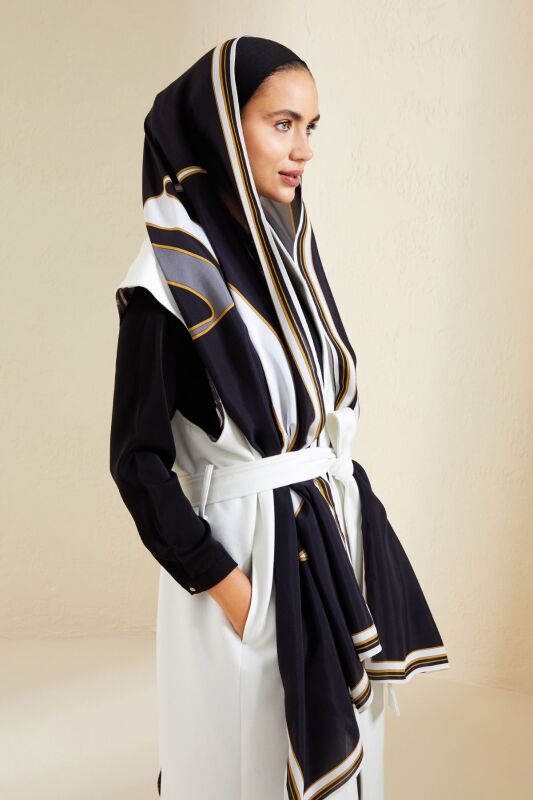 Water Stone Flosh Viscose Shawl Black - 4