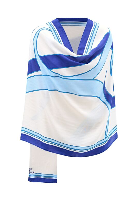 Water Stone Flosh Viscose Shawl Blue - 7