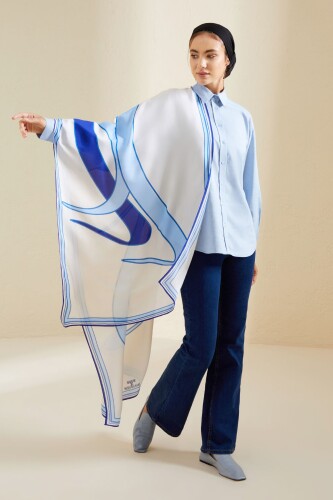 Water Stone Flosh Viscose Shawl Blue - 2