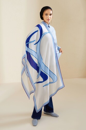 Water Stone Flosh Viscose Shawl Blue - 6