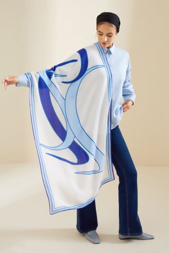 Water Stone Flosh Viscose Shawl Blue - 4
