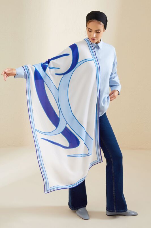 Water Stone Flosh Viscose Shawl Blue - 4
