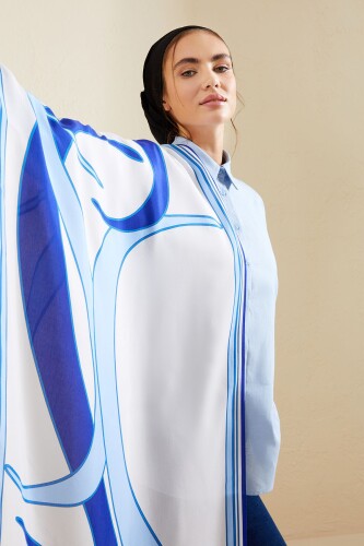 Water Stone Flosh Viscose Shawl Blue - 8