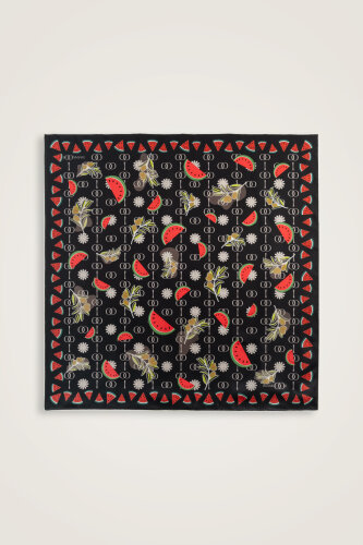 Watermelon Pattern Black Silk Twill Scarf - 1