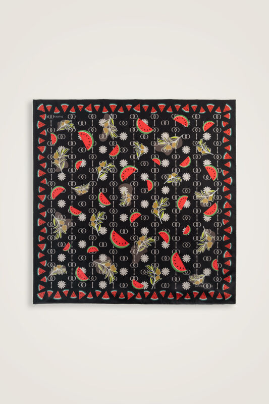 Watermelon Pattern Black Silk Twill Scarf - 1