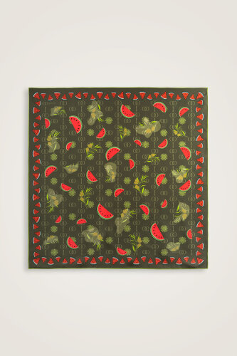 Watermelon Pattern Green Silk Twill Scarf 