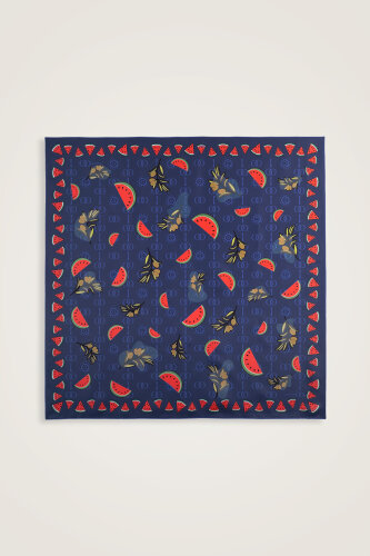 Watermelon Pattern Navy Blue Silk Twill Scarf 