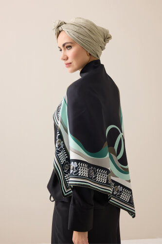 Waves Black Twill Silk Scarf - 5