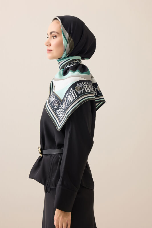 Waves Black Twill Silk Scarf - 1