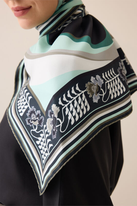 Waves Black Twill Silk Scarf - 3
