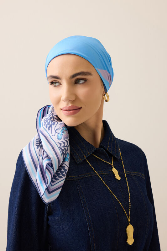 Waves Blue Twill Silk Scarf - 5