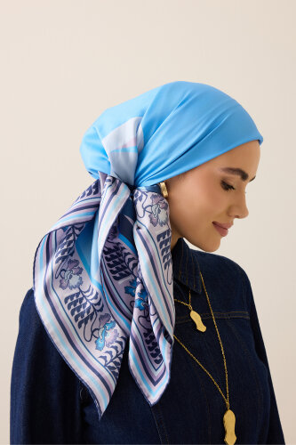 Waves Blue Twill Silk Scarf - 3