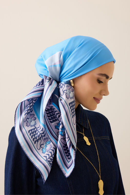Waves Blue Twill Silk Scarf - 3