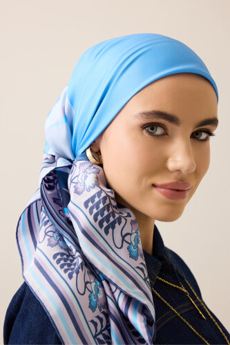 Waves Blue Twill Silk Scarf 