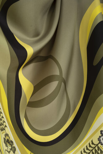 Waves Khaki Silk Twill Scarf - 4
