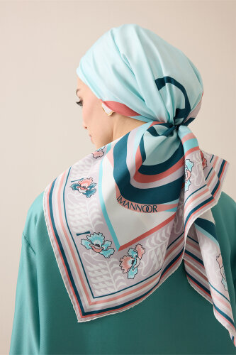 Waves Light Turquoise Silk Twill Scarf 