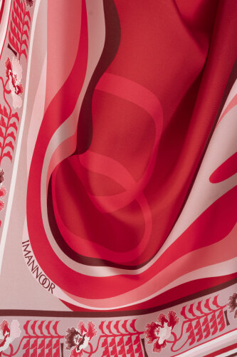 Waves Red Silk Twill Scarf - 4