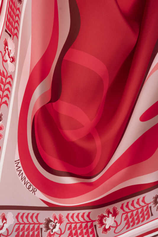 Waves Red Silk Twill Scarf - 4