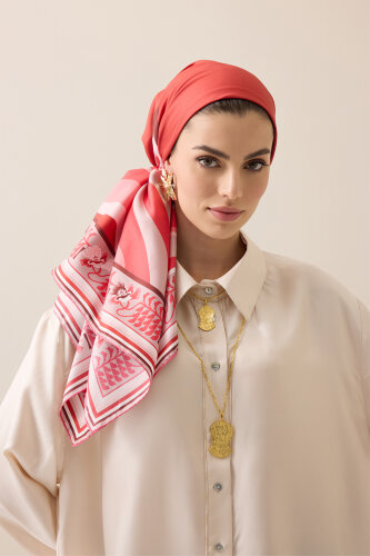 Waves Red Silk Twill Scarf - 3