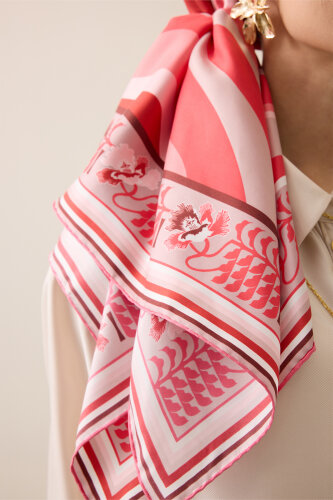 Waves Red Silk Twill Scarf - 5