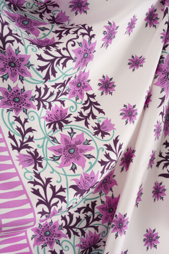 Western Flower Fuchsia Twill Silk Scarf - 4