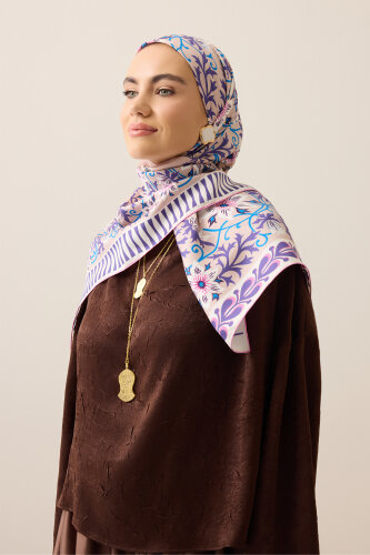 Western Flower Mink-Pink Twill Silk Scarf 