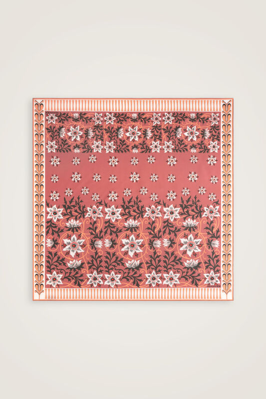 Western Flower Rosewood Twill Silk Scarf - 2