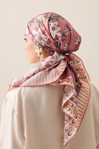 Western Flower Rosewood Twill Silk Scarf - 5