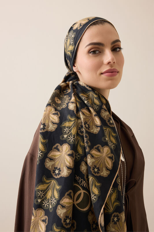 Wildflower Coffee Cotton Silk Scarf - 6